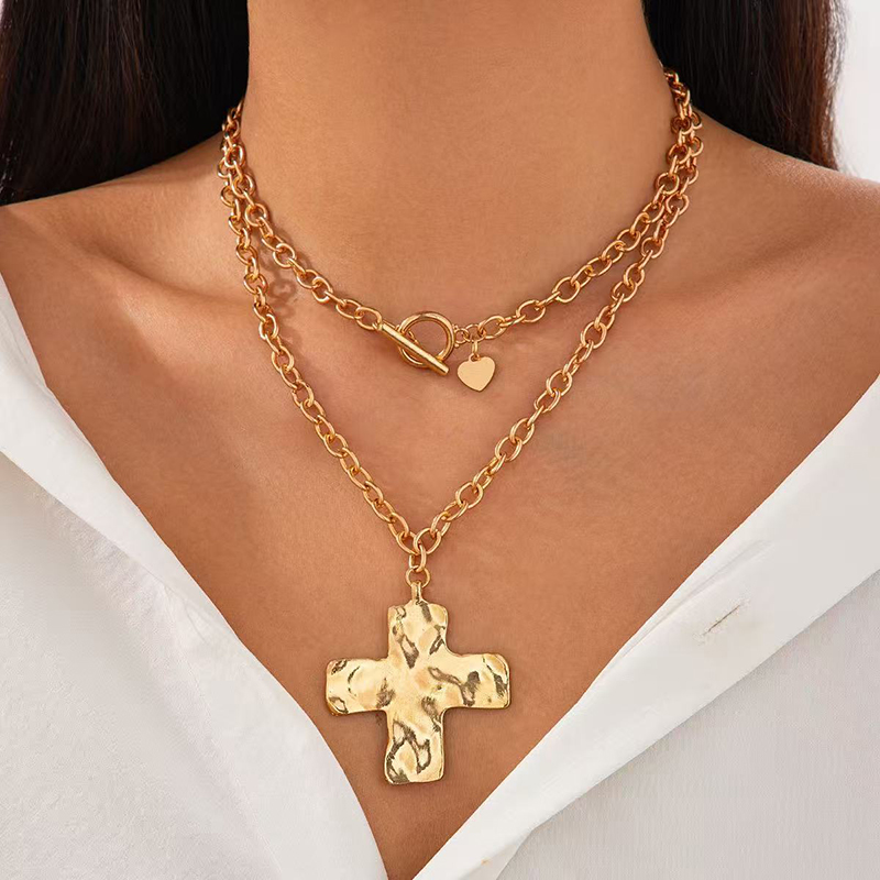Cross Pendant Necklace Gold - Collar de cruz grueso con capas