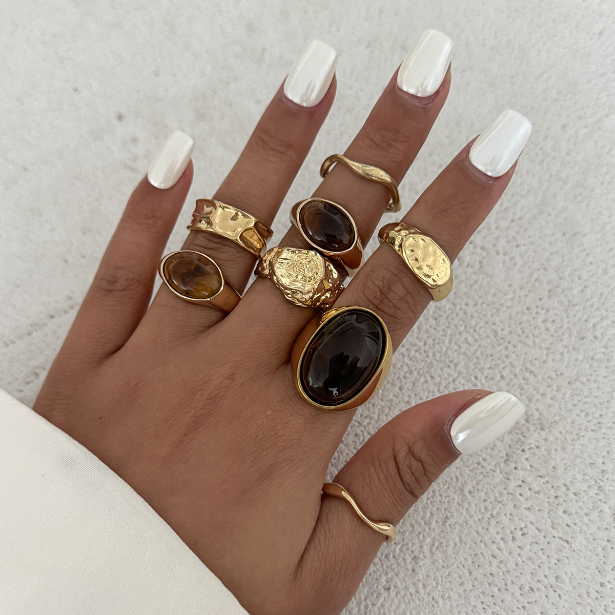Vintage Punk Knuckle Rings Set - 8 unids/set Vintage ámbar Rhinestone anillos