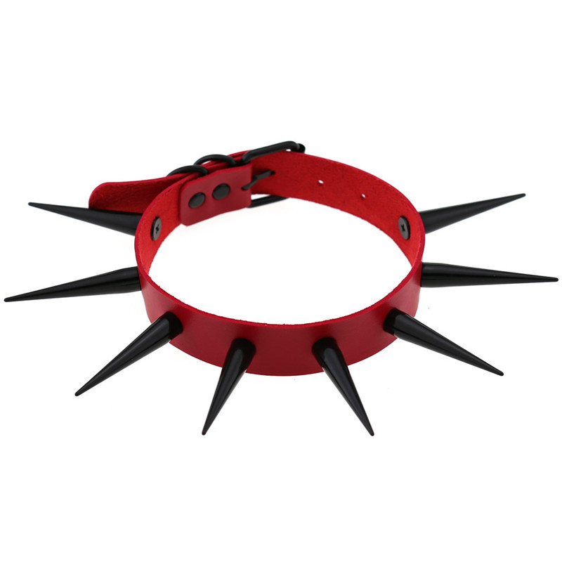 Goth Punk Spike Choker - Gargantilla de Punta larga roja para