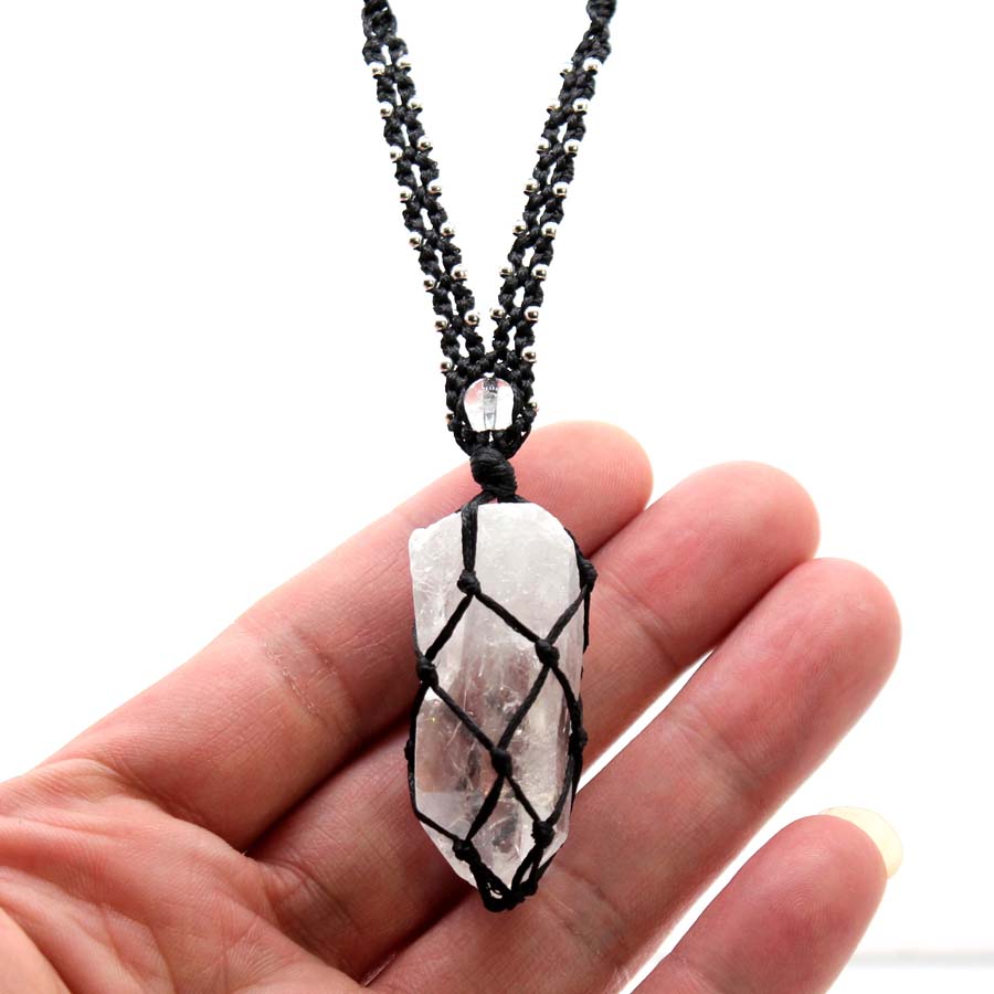 Crystal Pendant Necklace Natural Stone - Collar con colgante de piedra trenzada