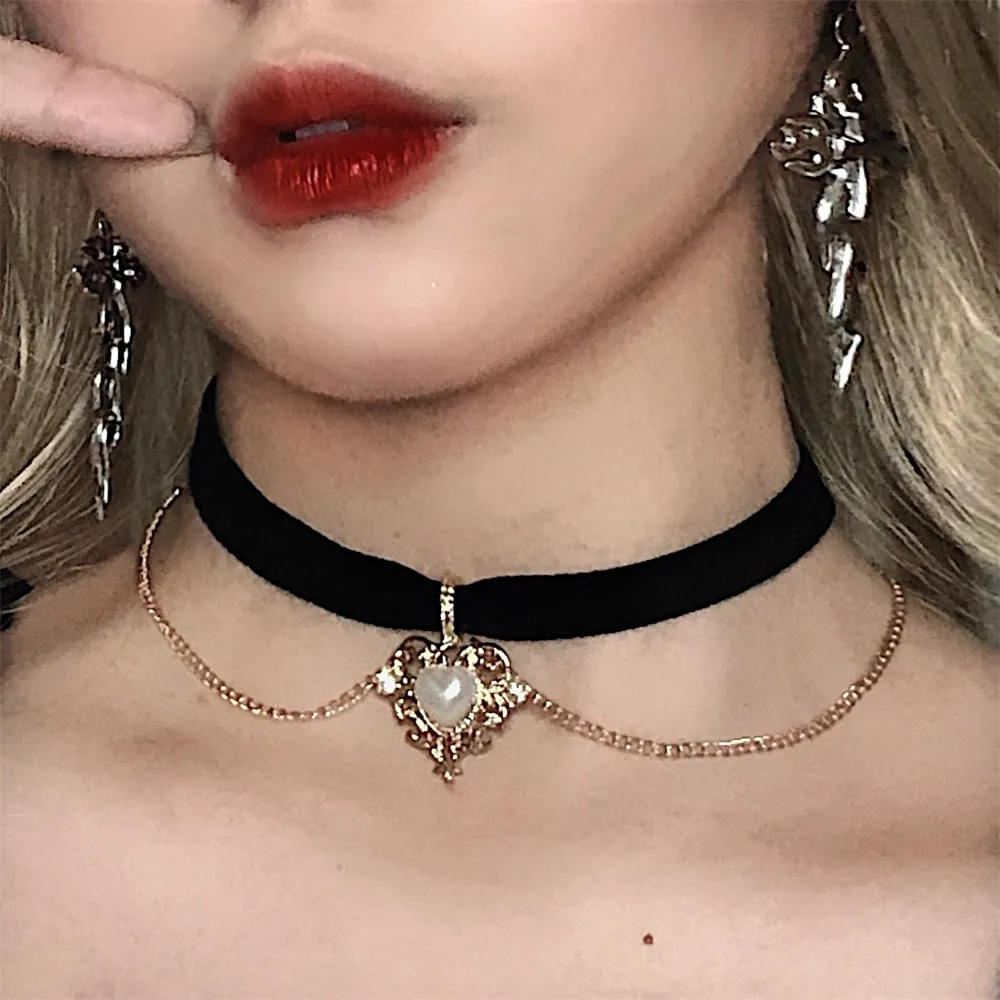 Pearl Choker Necklace Vintage - Gargantilla de cadena de terciopelo Vintage,