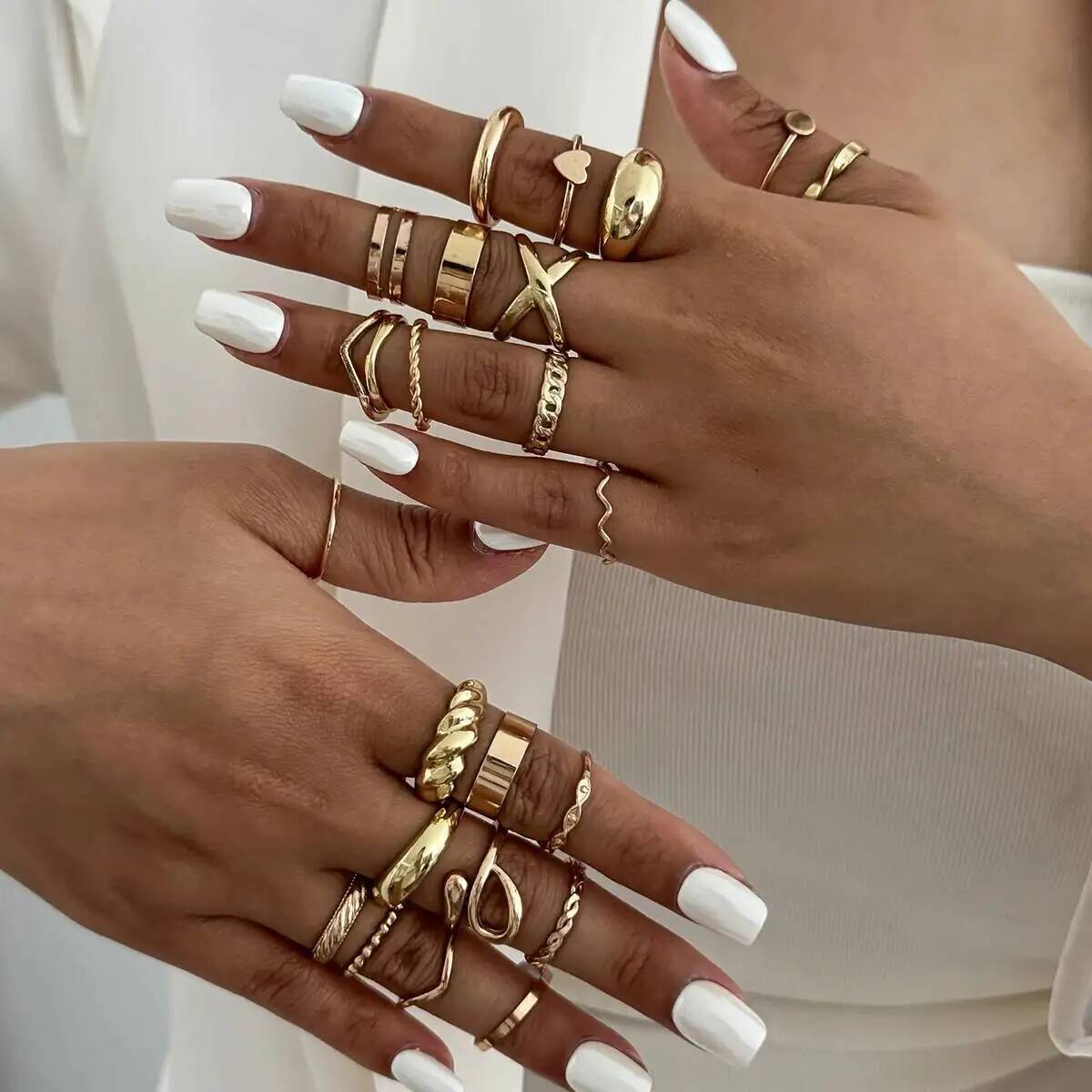 Vintage Punk Knuckle Rings Set - KunJoe 24 unids/set anillos abiertos de