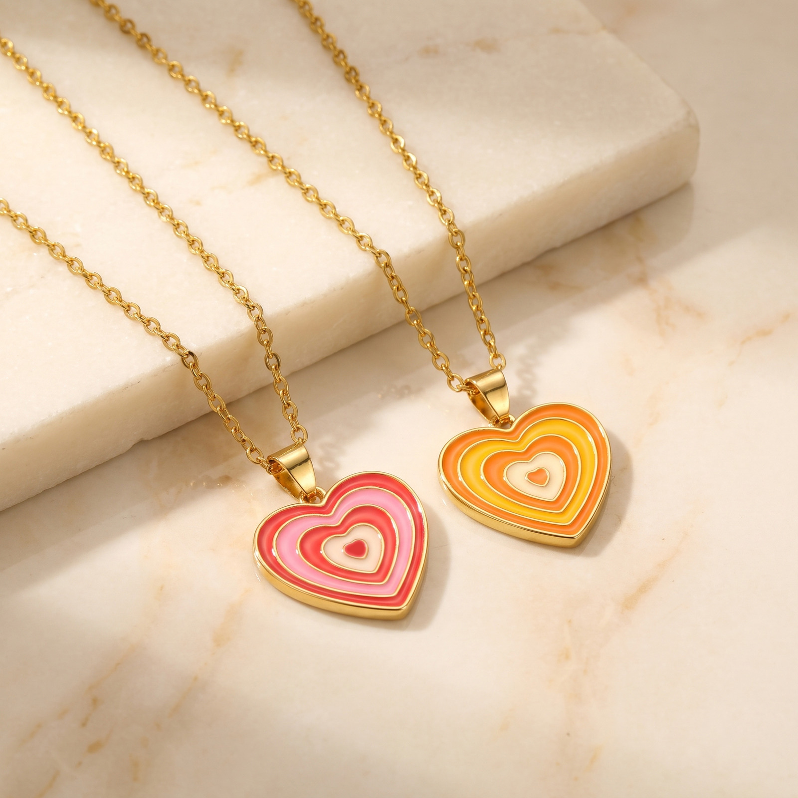 Layered Pendant Necklace Aesthetic - Collar con Colgante de Corazón Esmaltado