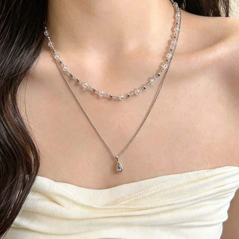 Layered Pendant Necklace Aesthetic - Nuevo collar de cristal transparente de