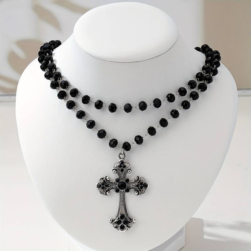 Layered Pendant Necklace Aesthetic - Collar de cruz gótico grunge Y2K