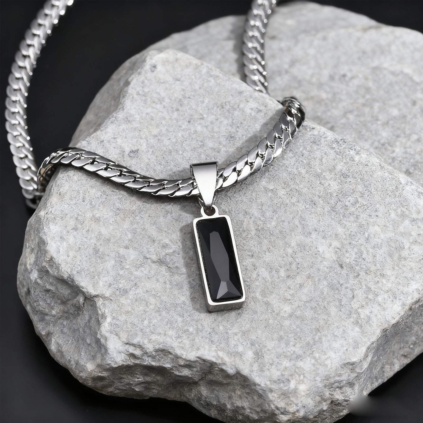 Cuban Link Chain 12Mm - Collares con colgante de piedra geométrica
