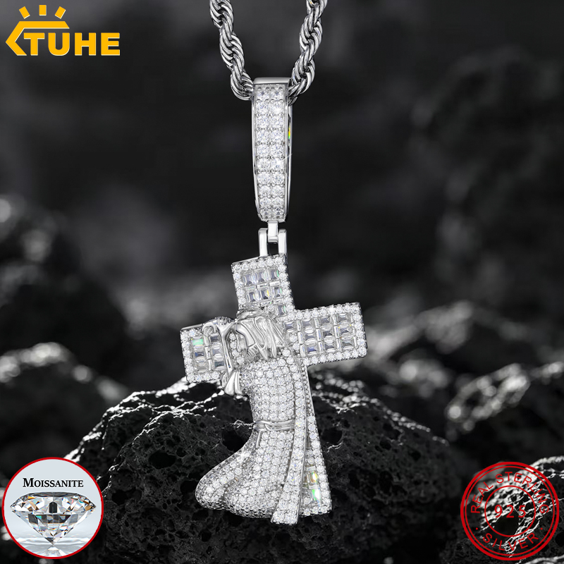 Nuevo colgante de cruz de Jesú - 925 Sterling Silver Chain Necklace Men reseña y precio